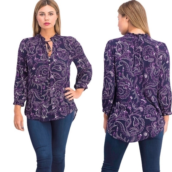 MIX By 41 Hawthorn Angola Ruffle Neck Top Purple - Picture 2 of 13